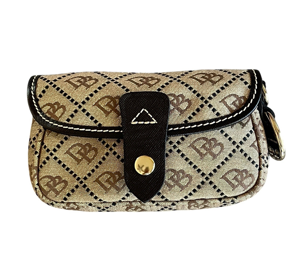 DOONEY & BOURKE Brown Classic DB Canvas Leather Trim Small Clutch Logo Hang Tag